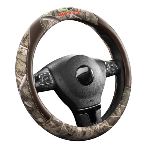 Mossy Oak Full Camo Steering Wheel Cover - Made from Premium Leather, Universal Fit for 14 1/2 to 15 inches - Official Licensed Product - Brown Color - color: BROWN