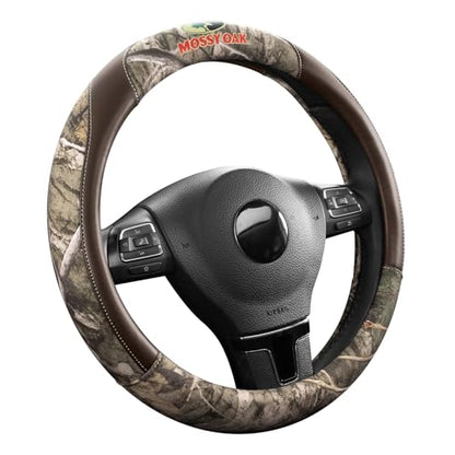 Mossy Oak Full Camo Steering Wheel Cover - Made from Premium Leather, Universal Fit for 14 1/2 to 15 inches - Official Licensed Product - Brown Color - color: BROWN