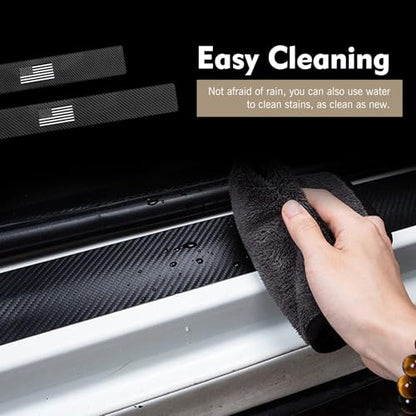 4 PCS Car Door Sill Protector, American Flag Carbon Fiber Decor Car Entry Guard Scratch Pad Film, Self-Adhesive Waterproof Auto Threshold Cover Strips, Universal for Most Cars (Black)