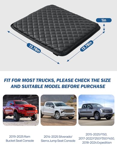 JOYTUTUS Center Console Cover for Full Size Truck, Leather Arm Rest Covers Armrest Cover for Car, Middle Console Cover Lid, Car Arm Rest Cushion Pad, Car Black Accessories - size: 13.78" x 13.78"