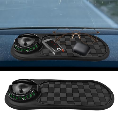 Multifunction Car Anti-Slip Mat, Universal Rotatable Auto Dashboard Phone Holder Accessory with Temporary Parking Number, Car Anti Slip Organizer Pad for Phones, Keys, Sunglasses(BlackGrey) - color: BlackGrey
