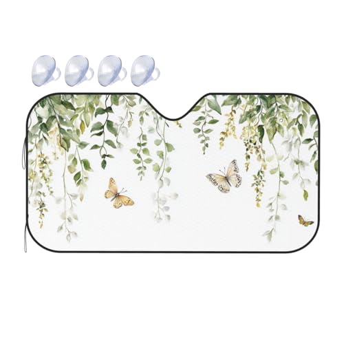 Windshield Sun Shade Butterfly Watercolor Botanical Leaf Car Front Window Sunshade Blocker UV Visor Retractable Automotive Sunshades for Vehicle SUV Truck Protector 51x27.5 inch - color: A0921, size: S:51x27.5 inch