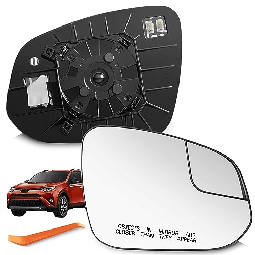 SNEMEEY Compatible with Toyota RAV4 Passenger Side Mirror Glass 2016 2017 2018 - Right Side Replacement View Mirror, Heated Chrome Convex Mirror with Backing Plate and Rear Holder - color: Passenger Side（RH）