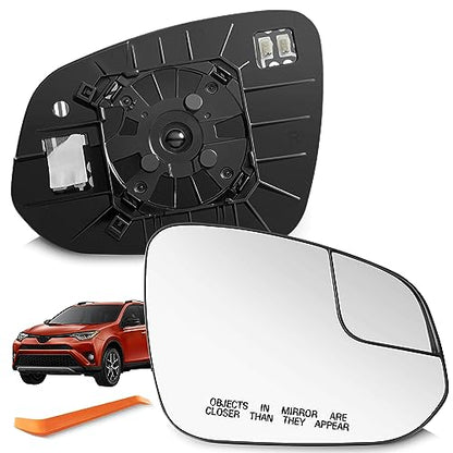 SNEMEEY Compatible with Toyota RAV4 Passenger Side Mirror Glass 2016 2017 2018 - Right Side Replacement View Mirror, Heated Chrome Convex Mirror with Backing Plate and Rear Holder - color: Passenger Side（RH）