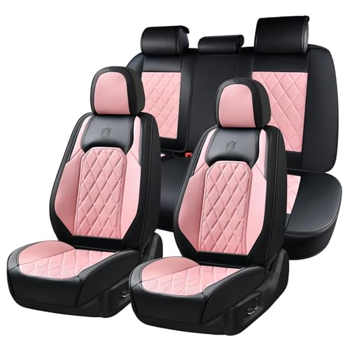Coverado Leather Seat Covers, Car Seat Covers Full Set, Waterproof Faux Leather Pink & Black Seat Covers, Car Seat Protectors 5 Seats, Automotive Seat Covers Universal Fit for Most Cars SUV Trucks - color: A-Black&Pink, size: Fullset
