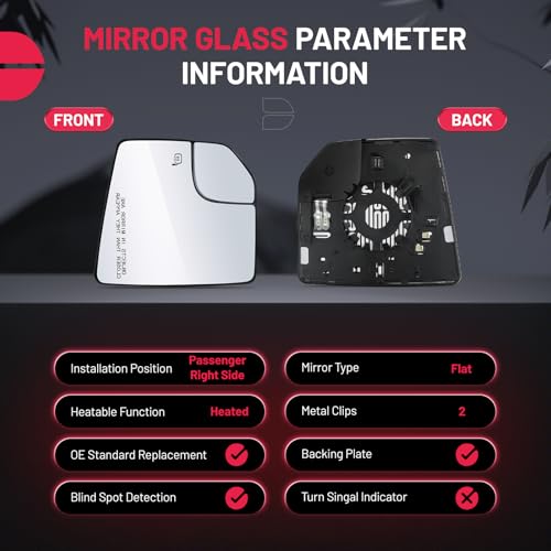 BDFHYK Mirror Glass Compatible with F150 2015-2020 Blind Spot Convex Mirror Glass w backing plate, FL3Z17K707L, Heated (Right Side) - size: Right Passenger Side, style: 2015-2020 F-150