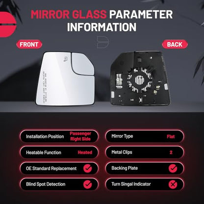 BDFHYK Mirror Glass Compatible with F150 2015-2020 Blind Spot Convex Mirror Glass w backing plate, FL3Z17K707L, Heated (Right Side) - size: Right Passenger Side, style: 2015-2020 F-150