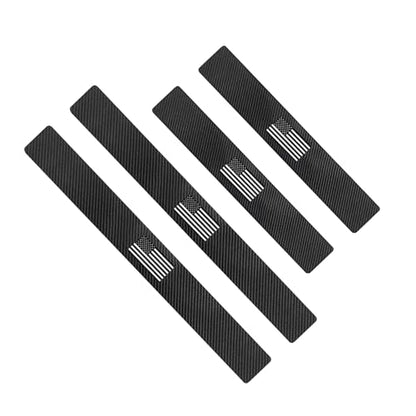 4 PCS Car Door Sill Protector, American Flag Carbon Fiber Decor Car Entry Guard Scratch Pad Film, Self-Adhesive Waterproof Auto Threshold Cover Strips, Universal for Most Cars (Black)