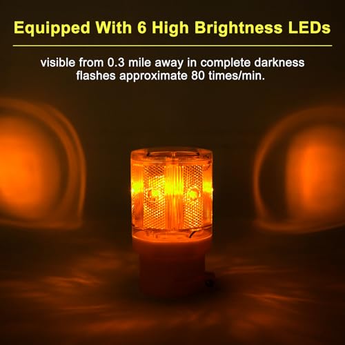 Aolyty LED Solar Strobe Warning Light Flashing Construction Safety Road Barricade Traffic Automatic Vehicle Signal Beacon Lamp Waterproof Automatically Turn on (Yellow) - color: Yellow