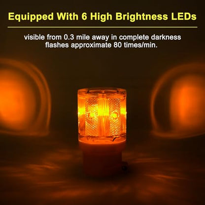 Aolyty LED Solar Strobe Warning Light Flashing Construction Safety Road Barricade Traffic Automatic Vehicle Signal Beacon Lamp Waterproof Automatically Turn on (Yellow) - color: Yellow