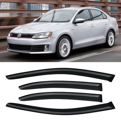 Window Rain Guards for 2011-2018 Volkswagen (VW) Jetta, Window Visor Guard Vent Shade Wind Deflector Rain Shield Protector Sun for 11-18 Jetta 2012 2013 2014 2015 2016 2017, Outside-Mount, 4PCS - size: For 11-18 Jetta