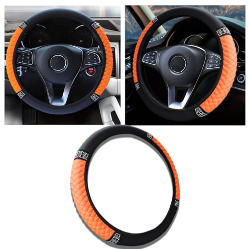 Bling Car Steering Wheel Cover, 15 Inch Anti-Slip Wheel Protector for Women Girls, Soft Leather Elastic Steering Wheel Protector, Car Interior Accessories for Most Cars (Orange) - color: Orange