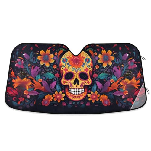 Windshield Sun Shade Abstract Sugar Skull Front Window Block UV Shades Visor Reflective Retractable for Car SUV Trucks - color: F002