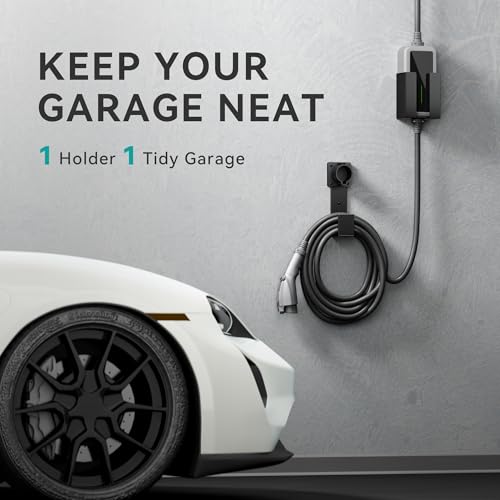 EV Charger Holder Wall Mount – J1772 Cable Organizer & Nozzle Holster with Storage Box for Electric Vehicle Charging