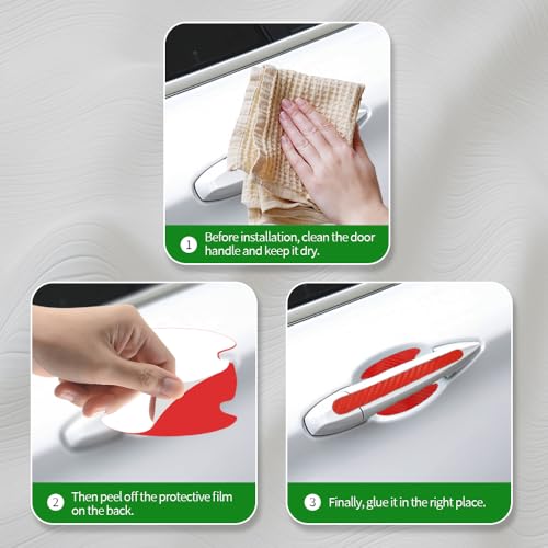 8PCS Carbon Fiber Handle Protectors - Anti Scratch Car Stickers, Universal Paint Guard Cover, Door Handle Cup Protective Film - color: Red