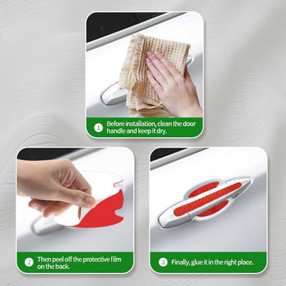 8PCS Carbon Fiber Handle Protectors - Anti Scratch Car Stickers, Universal Paint Guard Cover, Door Handle Cup Protective Film - color: Red