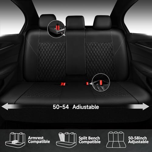 CAR PASS Quilting Faux Leather Seat Covers Full Set, Waterproof Deluxe Premium Seat Cover with 5mm Composite Sponge Inside, Airbag Compatible Auto Seat Cover Universal Fit for 95% Sedan SUV Van, Black - color: Black and Black, size: Full Set (Front and Re