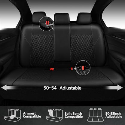 CAR PASS Quilting Faux Leather Seat Covers Full Set, Waterproof Deluxe Premium Seat Cover with 5mm Composite Sponge Inside, Airbag Compatible Auto Seat Cover Universal Fit for 95% Sedan SUV Van, Black - color: Black and Black, size: Full Set (Front and Re