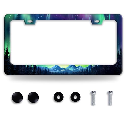 Aurora Mountain License Plate Frame Funny Scenery License Plate Frames for Car Decorative Parts Stainless Stee License Plate for Standard Us Canada License Plate Holder 12x6 Inch for Women Men - color: Aurora Mountains