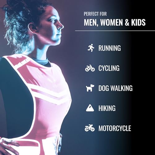 Reflective Running Vest with Pocket & 2 Bands with High visibility for Night Running, Walking & Cycling - color: Pink, size: Medium