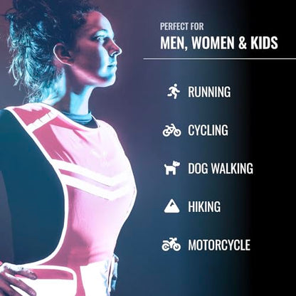 Reflective Running Vest with Pocket & 2 Bands with High visibility for Night Running, Walking & Cycling - color: Pink, size: Large