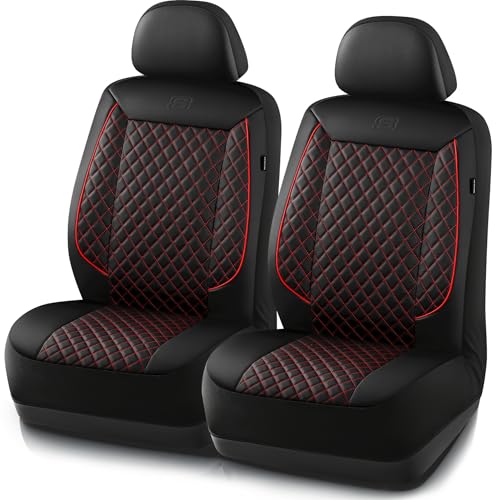 Skechers Car Seat Covers,Piping Luxury Faux Seat Covers,Waterproof Anti Slip Car Seat Protector Front Seats,Car Accessories Airbag Universal Fit for Most Cars,Vans,Trucks,SUV,Red - color: Black and Red, size: Front Only