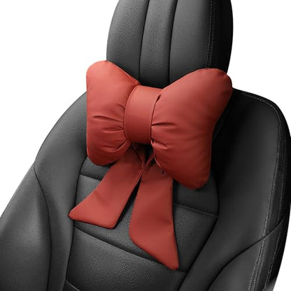 2 Pcs Red Bow Car Neck Pillows Softness Car Headrest Pillow for Driving With Adjustable Strap Leather Material Wear-Resistant and Dirt-Resistant Perfect Choice for Both Beauty and Comfort - color: Wine Red