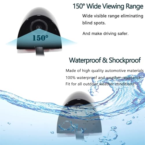 EWAY Car Door Blind Spot Side View Camera, Self-Adhesive Screw-Free, Mini Style, Support Upside Down Flip Image, 92° Angle Blindspot Camera for Pickup Trucks SUVs Vans RVs Trailers - Black