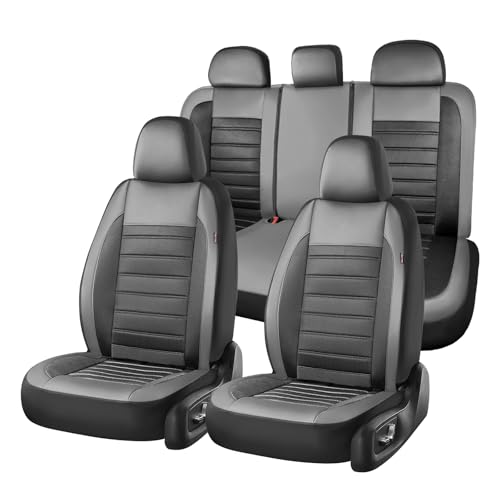 Coverado Car Seat Covers Full Set, Luxury Leather Car Seat Protector, Automotive Front and Rear Mesh Seat Covers, Full Set 5 Seats, Black Gray Seat Cushion for SUV Sedan Truck - color: Grey&Black, size: Fullset