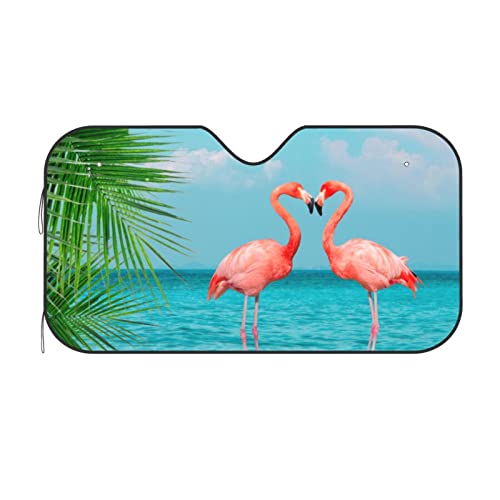 Tropical Flamingos Car Windshield Sunshade Foldable Sun Visor Front Window Sun Shade Cover For Car Truck Suv 55x29.9 Inches - color: Flamingos