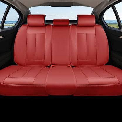 Coverado Rear Seat Covers, Faux Leather Car Seat Cover Back Seat, Dog Back Seat Cover, Red Backseat Car Covers, 3-Pieces Waterproof Seat Covers, Universal Car Seat Protector Fit Most Cars - color: Red