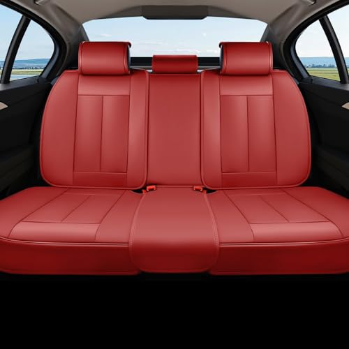Coverado Rear Seat Covers, Faux Leather Car Seat Cover Back Seat, Dog Back Seat Cover, Red Backseat Car Covers, 3-Pieces Waterproof Seat Covers, Universal Car Seat Protector Fit Most Cars - color: Red
