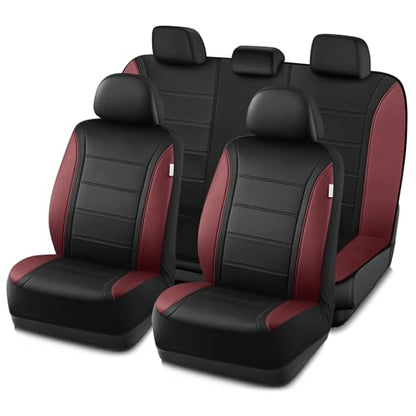 Road Comforts Leather Seat Covers, Breathable Car Seat Covers Full Set for Men,Airbag Compatible, Automotive Seat Covers Set Universal Fit Most Cars,Vans,Truck,SUV - color: Red Wine Full Set