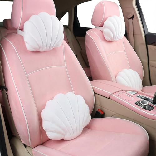 Geelin 4 Pcs Cute Seashell Car Headrest Pillow Kawaii Lumbar Support Pillow for Drive Travel Plush Shell Car Seat Support Cushion Soft Neck Cushion for Pain Relief Home Office Accessories (White) - color: White