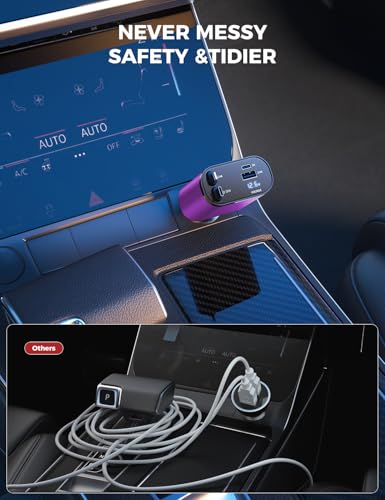 SUPERONE 【Upgraded】 Retractable Car Charger 4 in 1, Fast Car Phone Charger with Cord 2.6ft, USB C and Apple Car Charger Adapter, Compatible with iPhone 17/16/15/15 Pro Max/14/13/12/11, Galaxy, Pixel - color: Purple