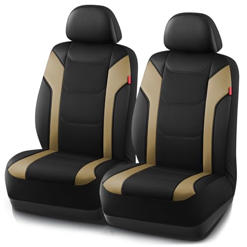 Rubbermaid Leather Car Seat Cover – Universal Front Seat Cover, Airbag Compatible, Easy to Install, Water-Resistant and Durable Automotive Seat Cover for Cars, Trucks, SUVs, Vans – Beige - color: Beige
