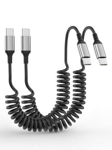 Coiled USB C to USB C Cable 3FT, 2 Pack Retractable USB C Cable for Car, Type C Fast Charging Cable Compatible with iPhone 17/16/15, Samsung Galaxy S25 S24 S23, Pixel 10 9 - style: USB-C