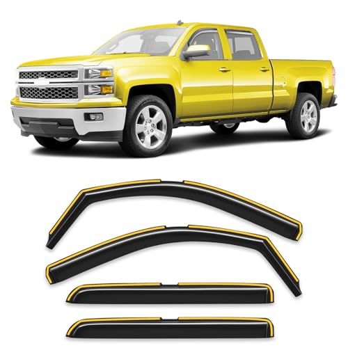 in-Channel Window Rain Guard for Chevrolet Chevy Silverado/GMC Sierra 2014-2018 Crew Cab Rain Guards Side Window Visors Low Profile Vent Visor Window Deflectors Vent Shades Truck Accessories - size: 2014-2018 Silverado/ Sierra Crew Cab