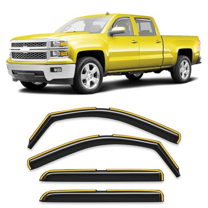 in-Channel Window Rain Guard for Chevrolet Chevy Silverado/GMC Sierra 2014-2018 Crew Cab Rain Guards Side Window Visors Low Profile Vent Visor Window Deflectors Vent Shades Truck Accessories - size: 2014-2018 Silverado/ Sierra Crew Cab