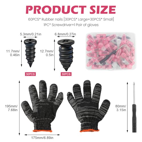 Tire Repair Plugs 60PCS, Screw Type Emergency Puncture Repair Kit with Screwdriver and Gloves for Car Truck Motorcycle Tubeless Tires