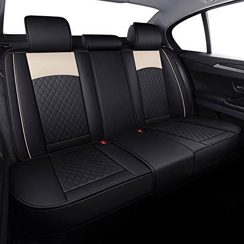 Aierxuan Leather Universal Car Seat Covers Split Bench 40/60 for Honda Acura Chevy Nissan Lexus Toyota Kia Ford Buick Volvo VW Audi Benz Hyundai Infiniti (Rear Seat/Black-Beige) - color: Rear Seat/Black-Beige