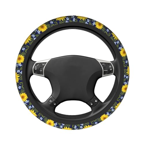 Sunflower Steering Wheel Cover with 2 Car Coasters Non Slip Neoprene for Women Men Universal 15 Inch - color: Sunflower