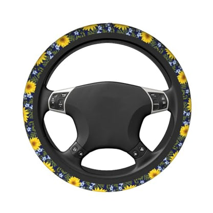 Sunflower Steering Wheel Cover with 2 Car Coasters Non Slip Neoprene for Women Men Universal 15 Inch - color: Sunflower
