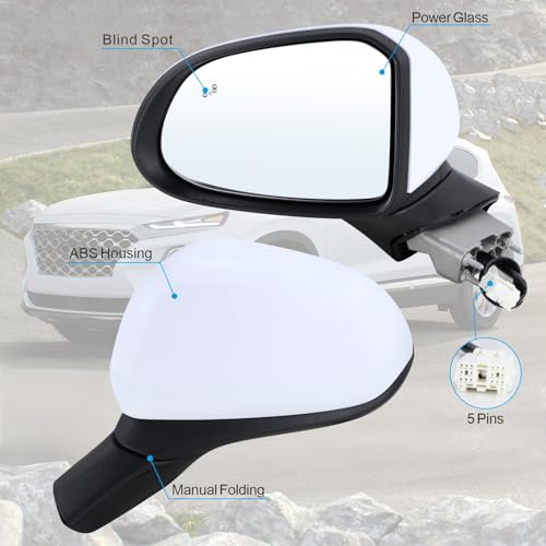 Left Driver Side Mirror Compatible With 2019 2020 2021 2022 2023 Hyundai Santa Fe With Manual Folding Power Glass Blind Spot White Replace#87610-S2010(5Pins) - size: L
