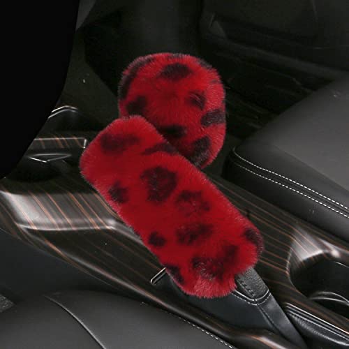 Pinbola 5pcs in 1 Set Faux Wool Steering Wheel Cover Soft Fluffy Handbrake Cover & Gear Shift Cover & 2pcs Seat Belt Shoulder Pads Warm Universal Fit for 15 Inch (L-Wine Red) - color: L-Wine Red