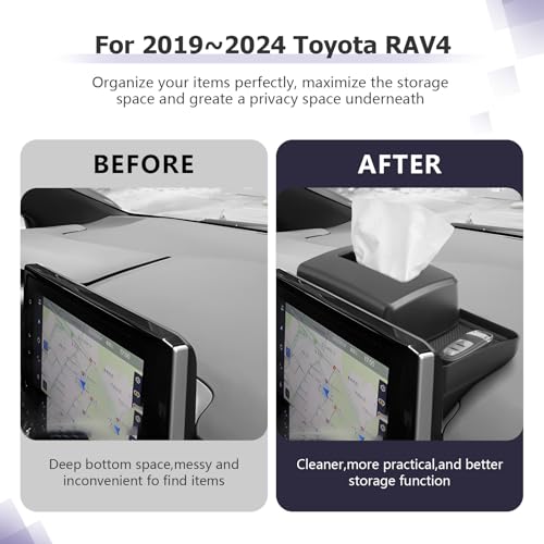 LUWU 2024 RAV 4 Dashboard Storage Tray Compatible with 2019-2022 2023 2024 2025 Toyota RAV 4 Accessories Center Console Display Box Hidden Tray Silicone Organizer Tray w/Tissue Box Behind Screen - color: 2019-2025 RAV 4 Dashboard Box w/Tissue Box