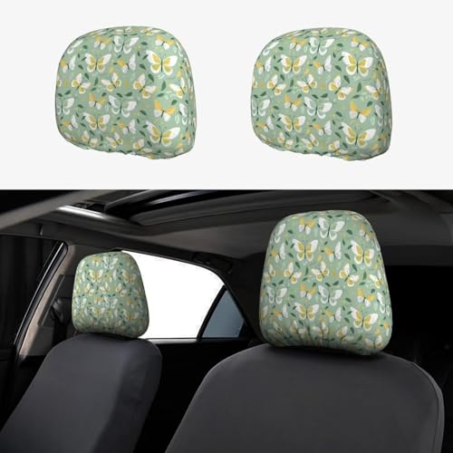 Car Seat Headrest Cover Butterfly Butterflies 2 PCS Stretch Breathable Car Headrest Protector Universal Soft Head Rest Cushion Case for Most Cars, Vans, Trucks - color: Green Butterfly