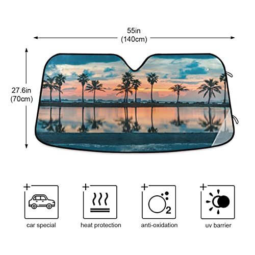 Beach Palm Windshield Sun Shade - Foldable Car Front Window Sunshades for Most Sedans SUV Truck - Blocks UV Rays and Keeps Your Vehicle Cool, 55*27.6inch - color: Beach Palm, size: 55*27.6inch