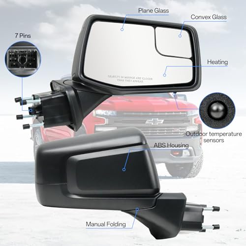 Passenger Right Side Door Mirror for 2019-2024 Chevy Silverado 1500, with Heated Power and Convex Blind Spot Glass Temperature Sensor Manual Folding, Replace#GM1321583(7 Pins) - size: Right