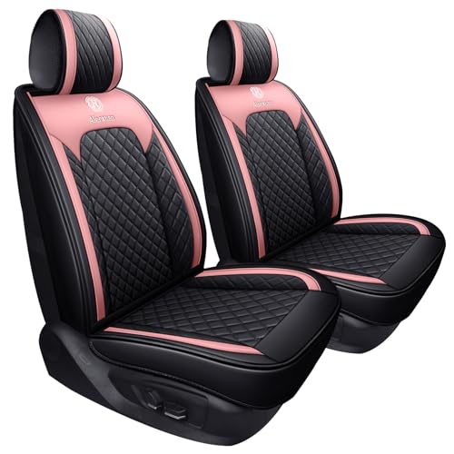 Aierxuan Girly Car Seat Covers for Women Gilrs Front Seat Leather Waterproof Universal Fit for Jeep Ford Edge Hyundai Azera Kona Rav4 Corolla Camry Prius Acura (2 PCS Front, Black-Pink) - color: 2 PCS Front/Black-Pink